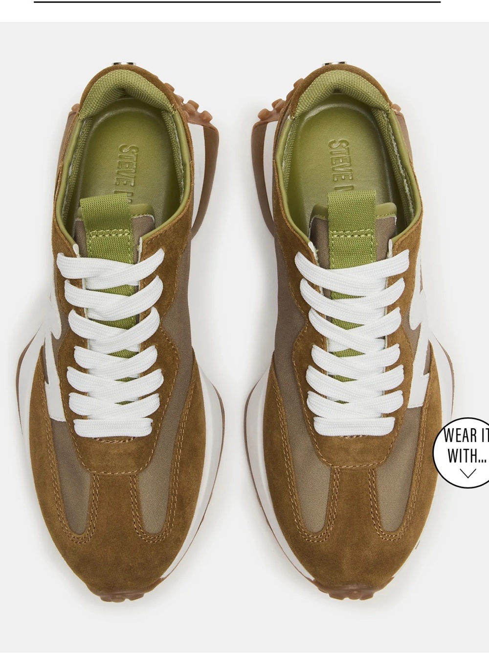 Steve Madden Olive Green and Brown Suede Low-Top Sneakers